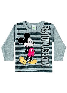 Camiseta Manga Longa Bebê Menino Mickey Cinza - Brandili