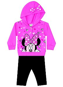 Conjunto de Blusa de Moletom e Legging da Minnie - Rosa e Preto - Baby - Brandili