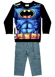 Conjunto de Moletom - Blusa Músculos e Calça - Batman - Cinza e Preto - Brandili