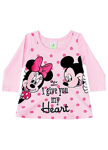Blusa Manga Longa Bebê Menina Minnie e Mickey Rosa Claro - Brandili