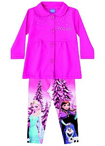 Conjunto Casaco Moletom e Legging Estampada - Disney Frozen - Rosa - Brandili