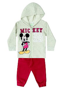 Conjunto Moletom Flanelado Bebê Menino Mickey Cinza - Brandili
