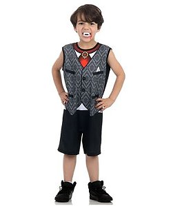 Fantasia Infantil de Vampiro com Dente - Preto e Cinza -Sula