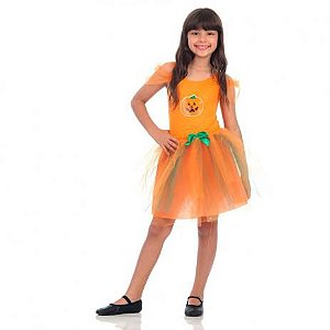 Fantasia Infantil Menina Bruxa Abóbora Halloween Laranja - Sulamericana