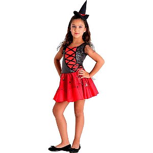 Fantasia Infantil Menina Bruxa com Chapéu Vermelha Sulamericana