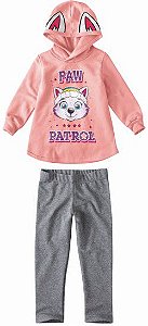 Conjunto Moletom Flanelado Bebê Menina Patrulha Canina Everest Coral e Cinza - Malwee