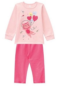 Pijama Flanelado Bebê Menina Gatinho Rosa - Brandili