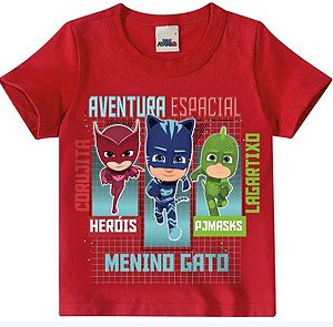Camiseta Manga Curta Bebê Menino PJ Masks Aventura Espacial Vermelha - Malwee