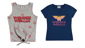 COMBO PAGUE 1 LEVE 2 Blusas Manga Curta Infantil Mulher Maravilha