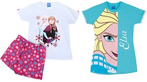 COMBO PAGUE 1 LEVE 2 Camisola e Pijama Manga Curta Infantil Menina Frozen - Lupo