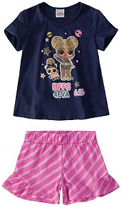 Conjunto Manga Curta Infantil Menina Lol Rosa e Azul Marinho - Malwee