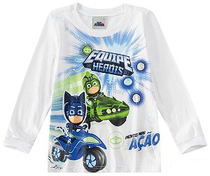 Camiseta Manga Longa Bebê Menino PJ Masks Branca Malwee