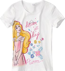 Blusa Manga Curta Bebê Menina Princesa Aurora Branca - Malwee