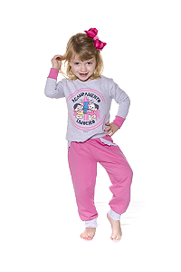 Pijama Flanelado Manga Longa Bebê Menina Mônica e Magali - Rosa e Cinza