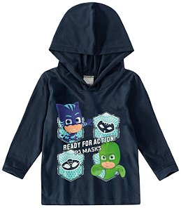 Camiseta Bebê Menino PJ Masks Com Capuz Azul Marinho - Malwee