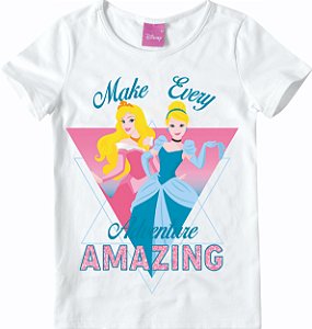 Blusa Manga Curta Infantil Menina Princesas da Disney Branca - Malwee