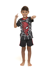 Pijama Manga Curta Infantil Menino Homem Aranha Cinza