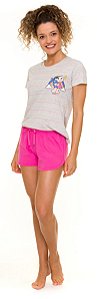 Pijama Manga Curta Adulto Feminino Mônica Rosa
