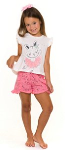 Pijama Infantil Menina Bailarina Rosa e Branco