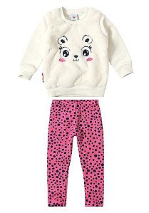 Conjunto Bebê Moletom Flanelado Rosa e Off-White - Zig Zig Zaa