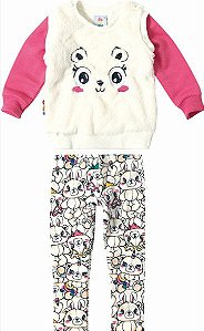Conjunto Bebê Menina Moletom Flanelado Bichinhos Rosa e Off-White - Zig Zig Zaa