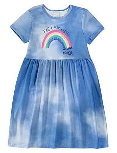 Vestido Manga Curta Infantil  Menina Tie Dye Azul Arco Íris - Malwee