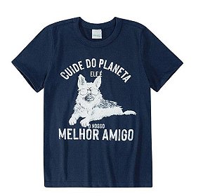 Camiseta Manga Curta Infantil  Menino Cuide do Planeta Azul Marinho - Malwee