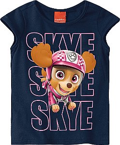 Blusa Manga Curta Infantil Menina Patrulha Canina Skye Azul Marinho - Malwee