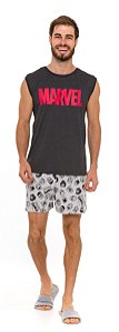 Pijama Manga Curta Adulto Masculino Avengers Cinza - Coleção Pai e Filho
