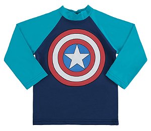 Camiseta Proteção UV Bebê Menino Capitão América Azul - Marlan