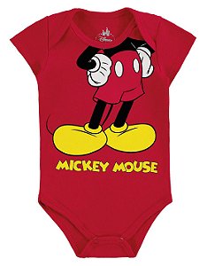 Body Manga Curta Bebê Menino Mickey Vermelho - Marlan