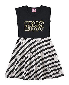 Vestido Manga Curta Infantil Menina Hello Kitty Preto e Branco - Marlan