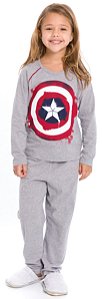 Pijama Manga Longa Infanto Juvenil Menina Capitão América Cinza Estilo Urban