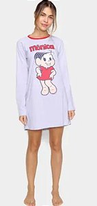 Camisola Manga Longa Adulto Feminino Mônica Cinza