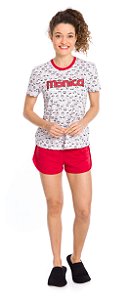 Pijama Manga Curta Adulto Feminino Mônica Branco Estampado - Coleção Mãe e Filha