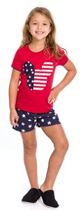 Pijama Manga Curta Infantil Menina Mickey Vermelho e Azul Marinho