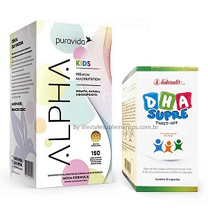 Kit Alpha Kids 150 Cáps Pura Vida + DHA Supre 30 Cáps Naturalis