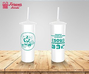 Copo Long Drink Tampa e Canudo Personalizado Catequista