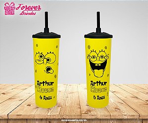 Copo Long Drink Com Tampa e Canudo Bob Esponja