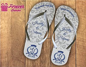 Chinelo casamento arabesca cinza com azul