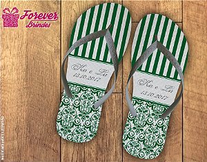 Chinelo casamento listrado verde