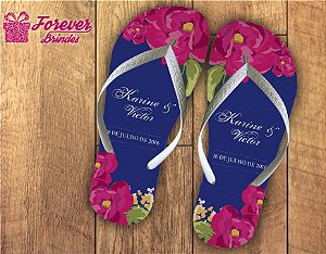 Chinelo casamento rosas delicadas com azul