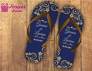 chinelo casamento arabesca dourado com azul