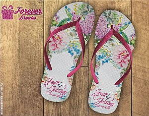 Chinelo casamento  flor hortência