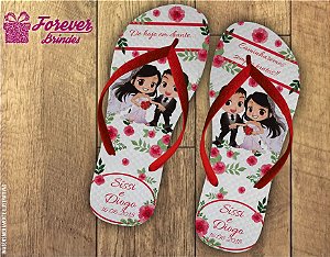 Chinelo casamento caricatura com vermelho