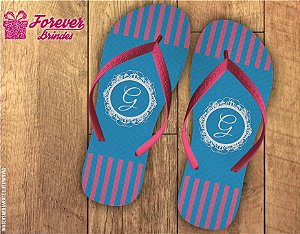 chinelo 15 anos listrado azul com rosa