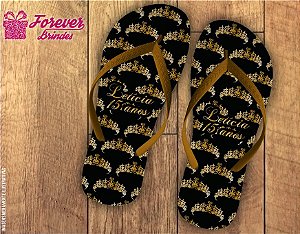 chinelo debutante coroa de princesa preto e dourado