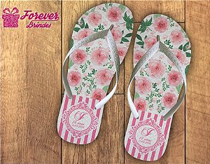 Chinelo 15 anos flores delicadas com listrado