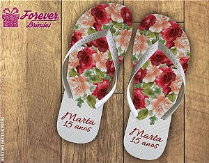 Chinelo debutante rosas vermelhas