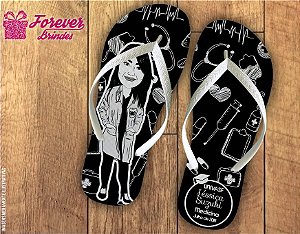 Chinelo formatura de medicina caricatura em preto e branco